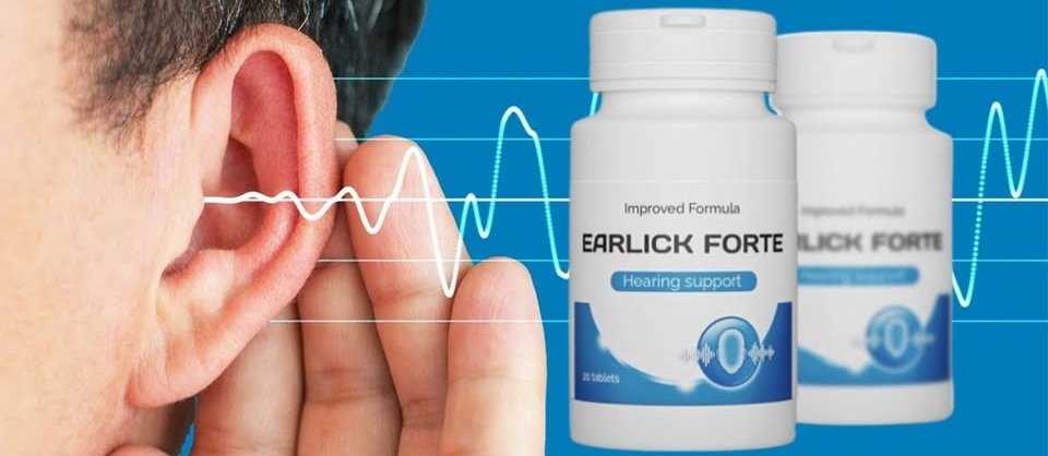 Immagine illustrativa di Earlick Forte, una formula naturale per il supporto dell'udito e la riduzione dell'acufene. Il disegno raffigura un orecchio umano con onde sonore, a simboleggiare il miglioramento dell'udito e della salute dell'orecchio interno favorito dal prodotto. Earlick Forte è consigliato a chi soffre di acufene e desidera ripristinare la chiarezza uditiva in modo naturale.